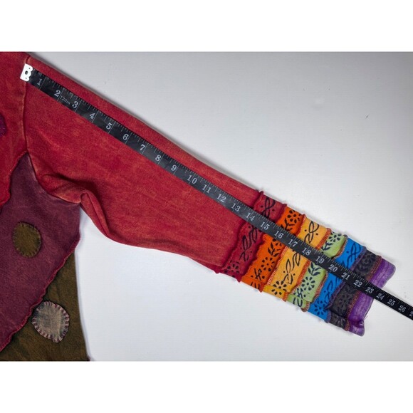 Greater Good Patchwork Boho Top XXL Red Colorful Rainbow Artsy Hippie Raw Edge - Picture 9 of 14